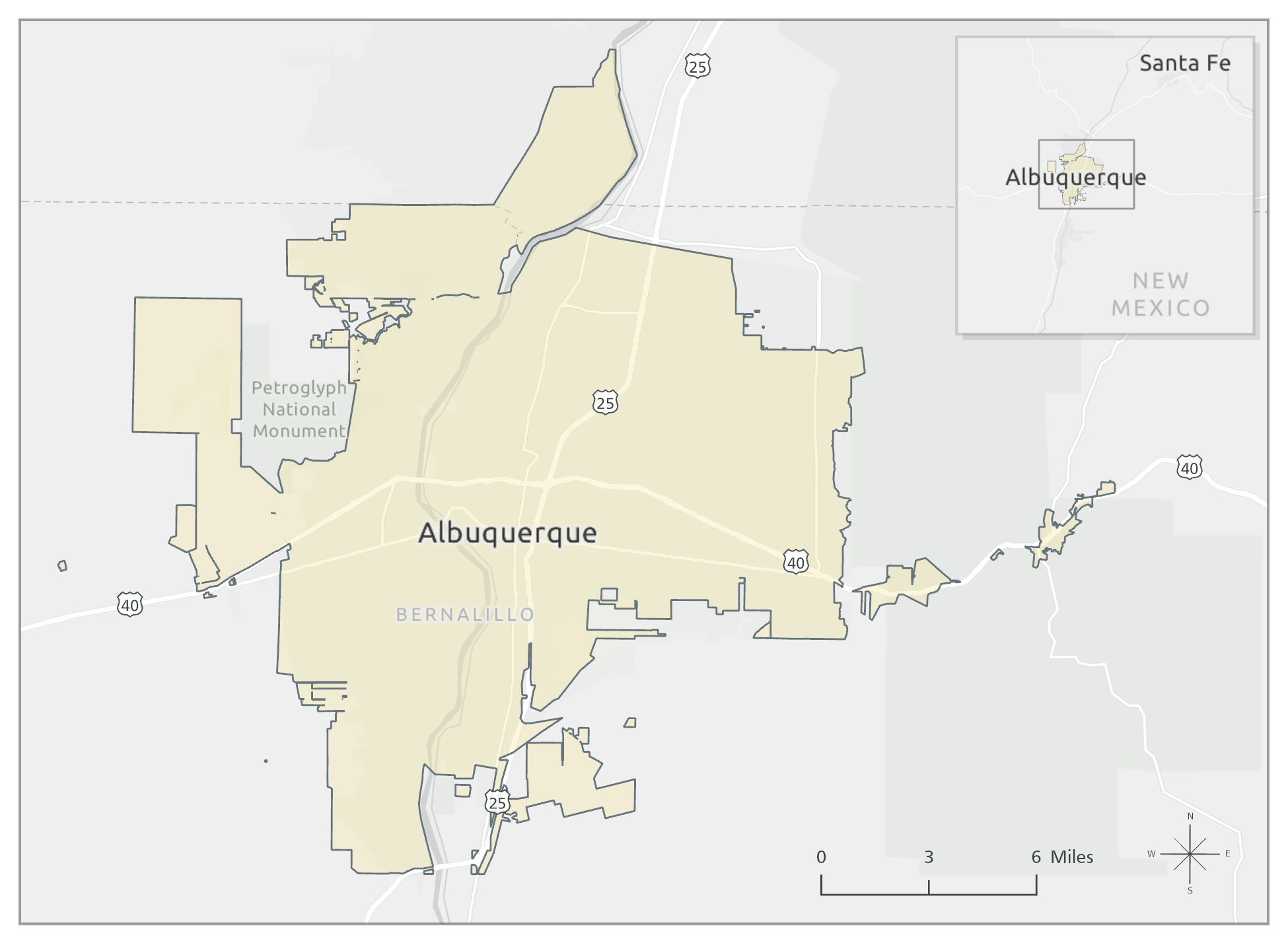 The ABCWUA Established Service Area covers approximately 227 square miles across much of the Albuquerque metropolitan area in central New Mexico.